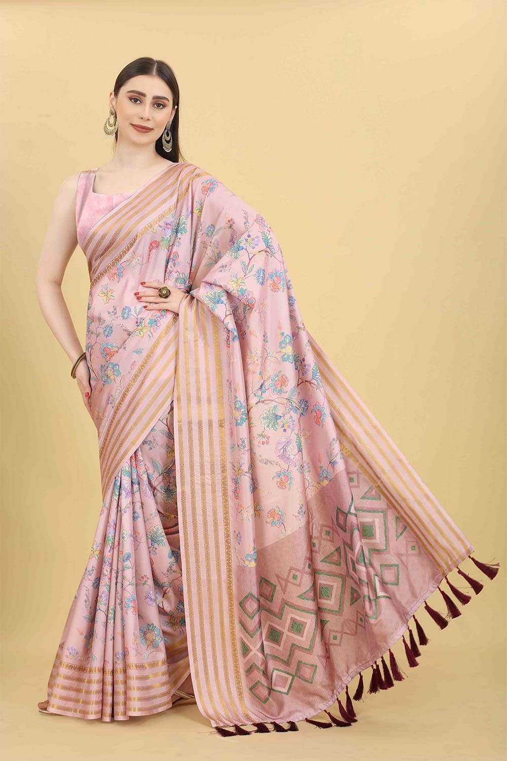 Pink Zari Art Silk Saree