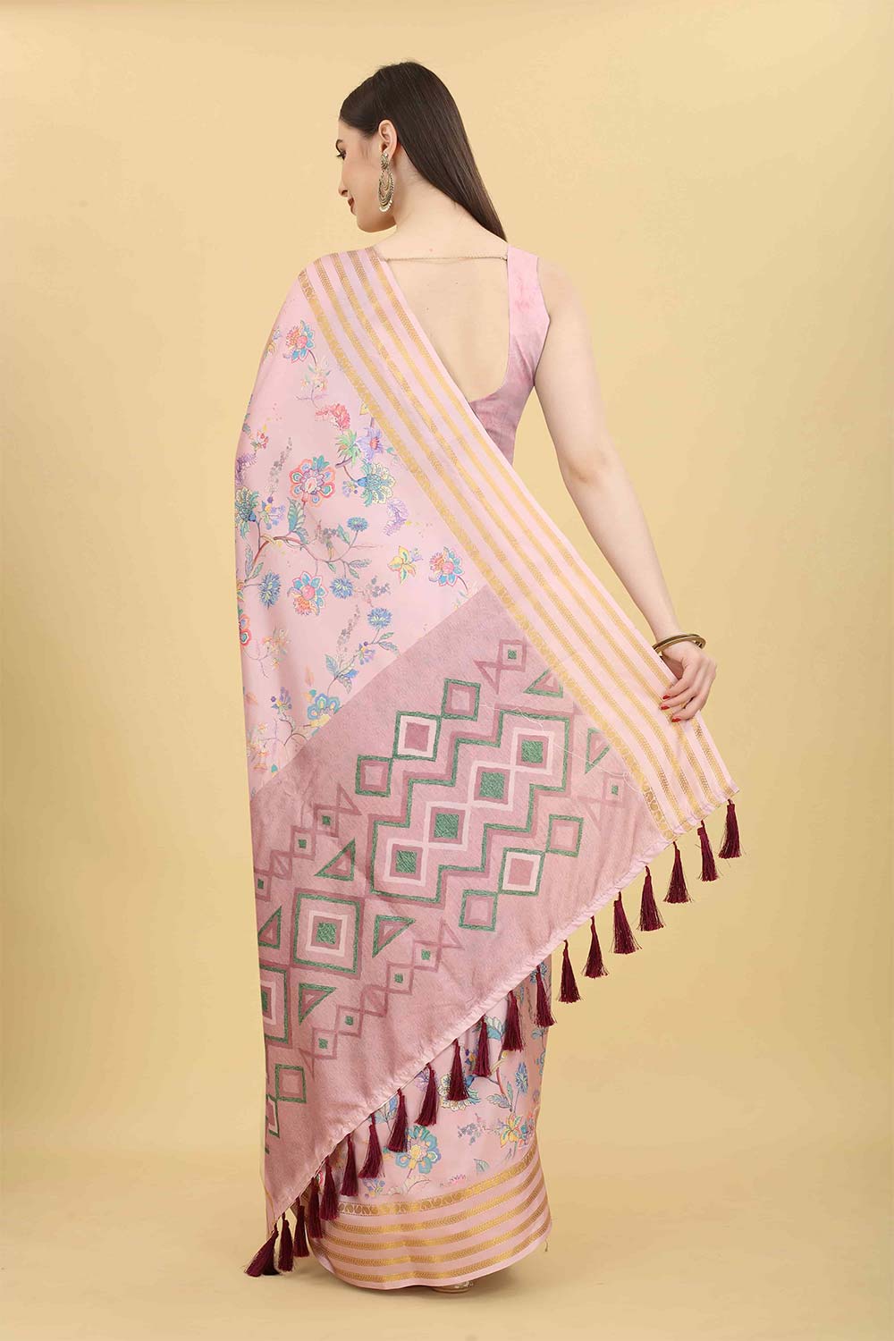 Pink Zari Art Silk Saree