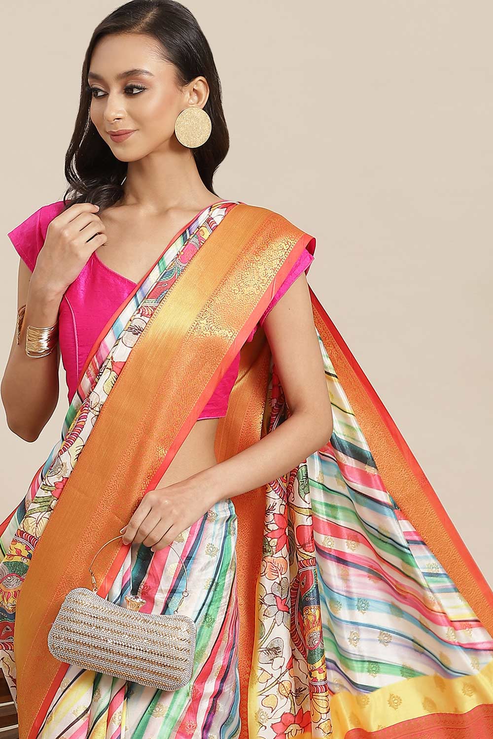 Buy Beige Soft Art Silk Floral Printed Banarasi Saree Online