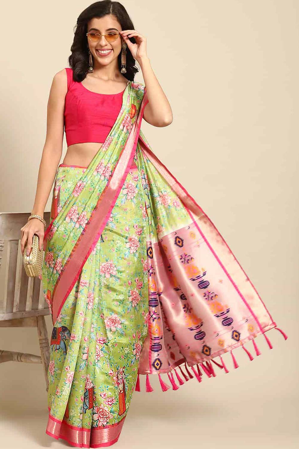 Green Zari Art Silk Saree