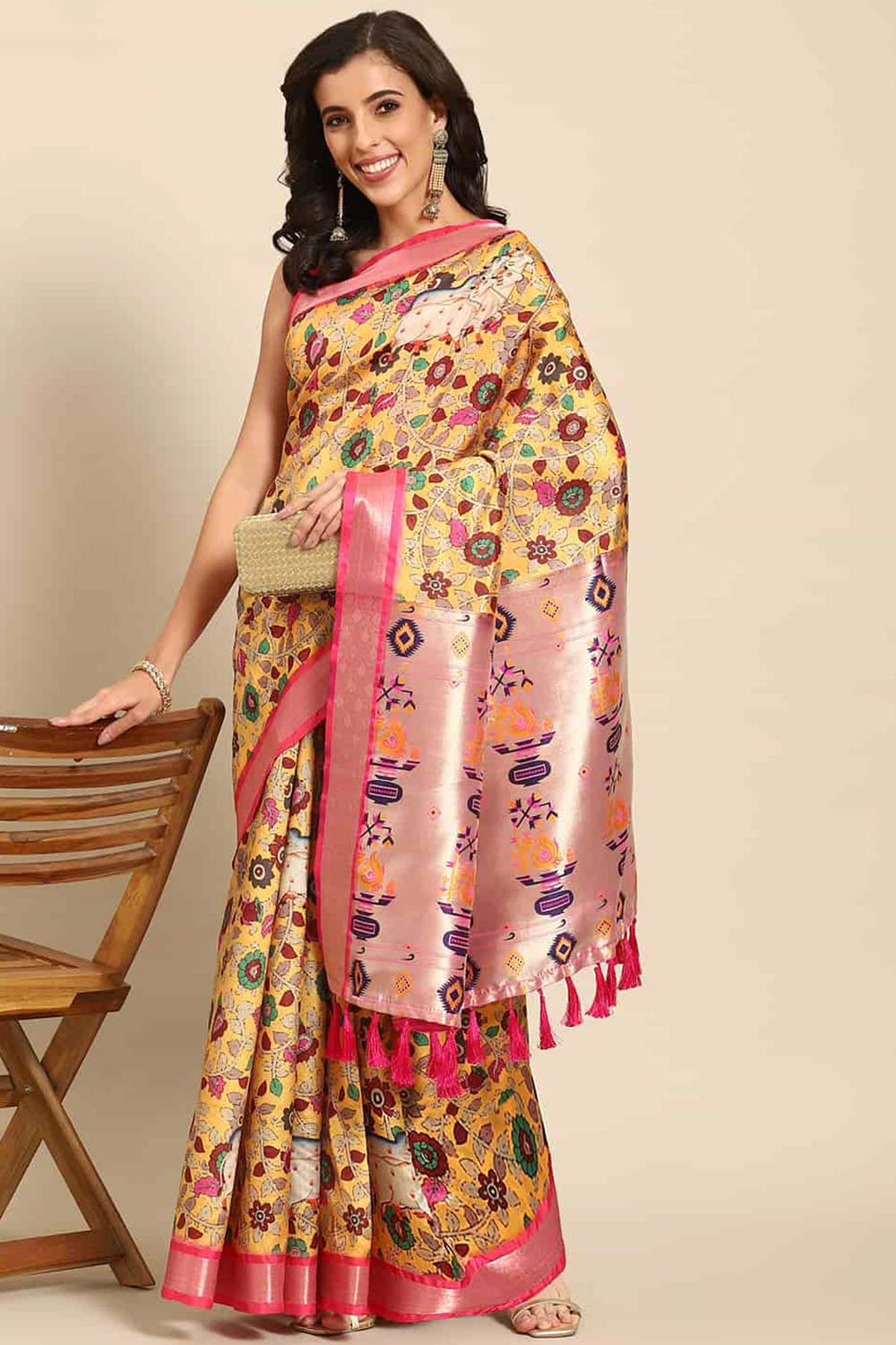 Yellow Zari Art Silk Saree