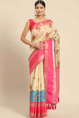 Beige Zari Art Silk Saree