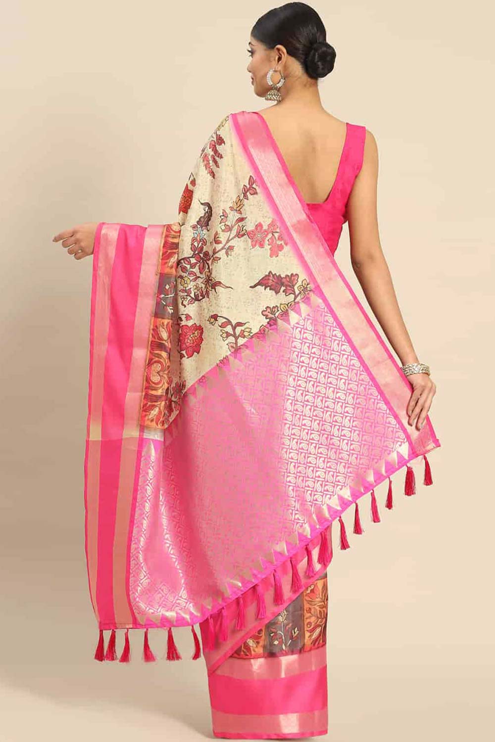 Beige Zari Art Silk Saree