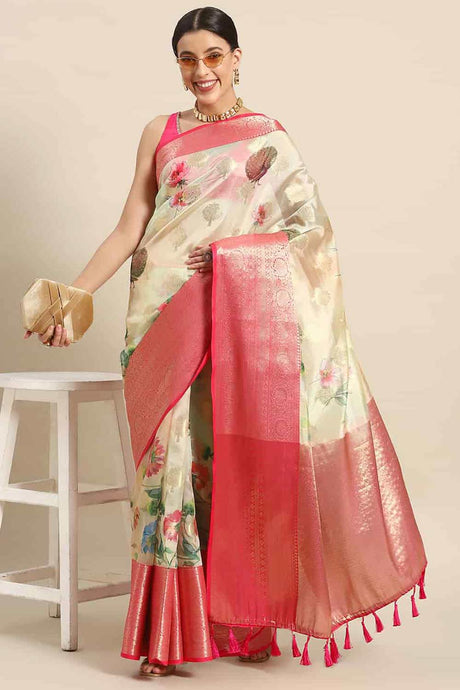 Buy Beige Soft Art Silk Floral Printed Banarasi Saree Online