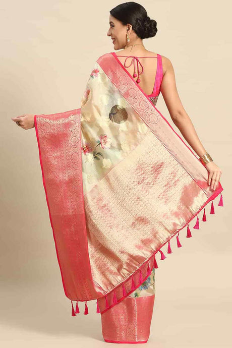 Buy Beige Soft Art Silk Floral Printed Banarasi Saree Online