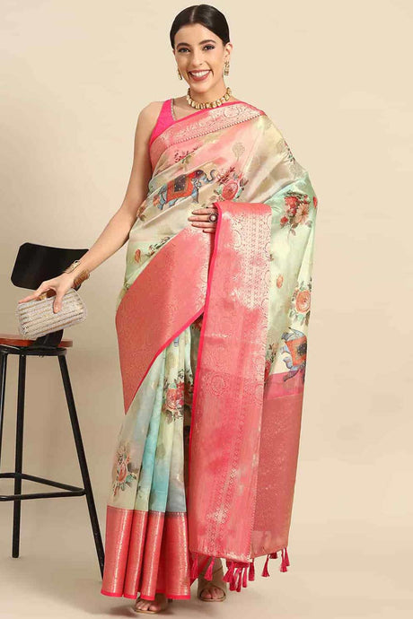 Buy Green Soft Art Silk Floral Printed Banarasi Saree Online