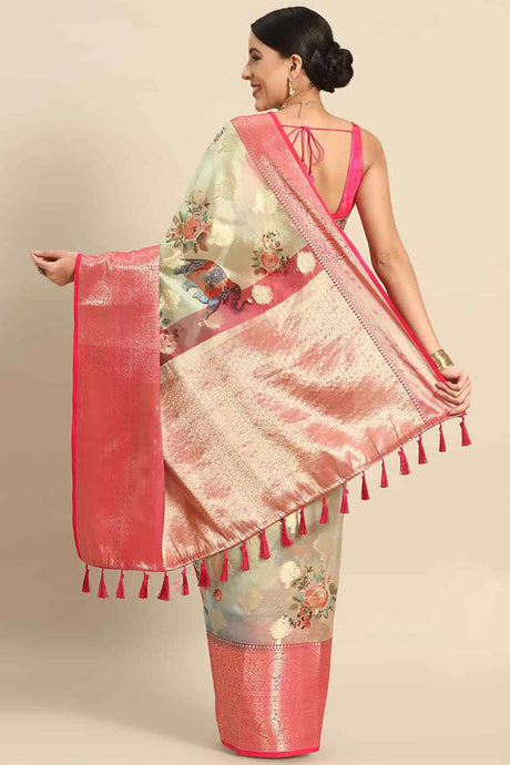 Buy Green Soft Art Silk Floral Printed Banarasi Saree Online