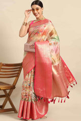 Buy Multicolor Soft Art Silk Floral Printed Banarasi Saree Online