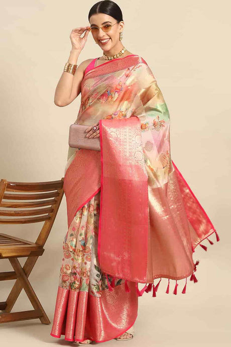 Buy Multicolor Soft Art Silk Floral Printed Banarasi Saree Online