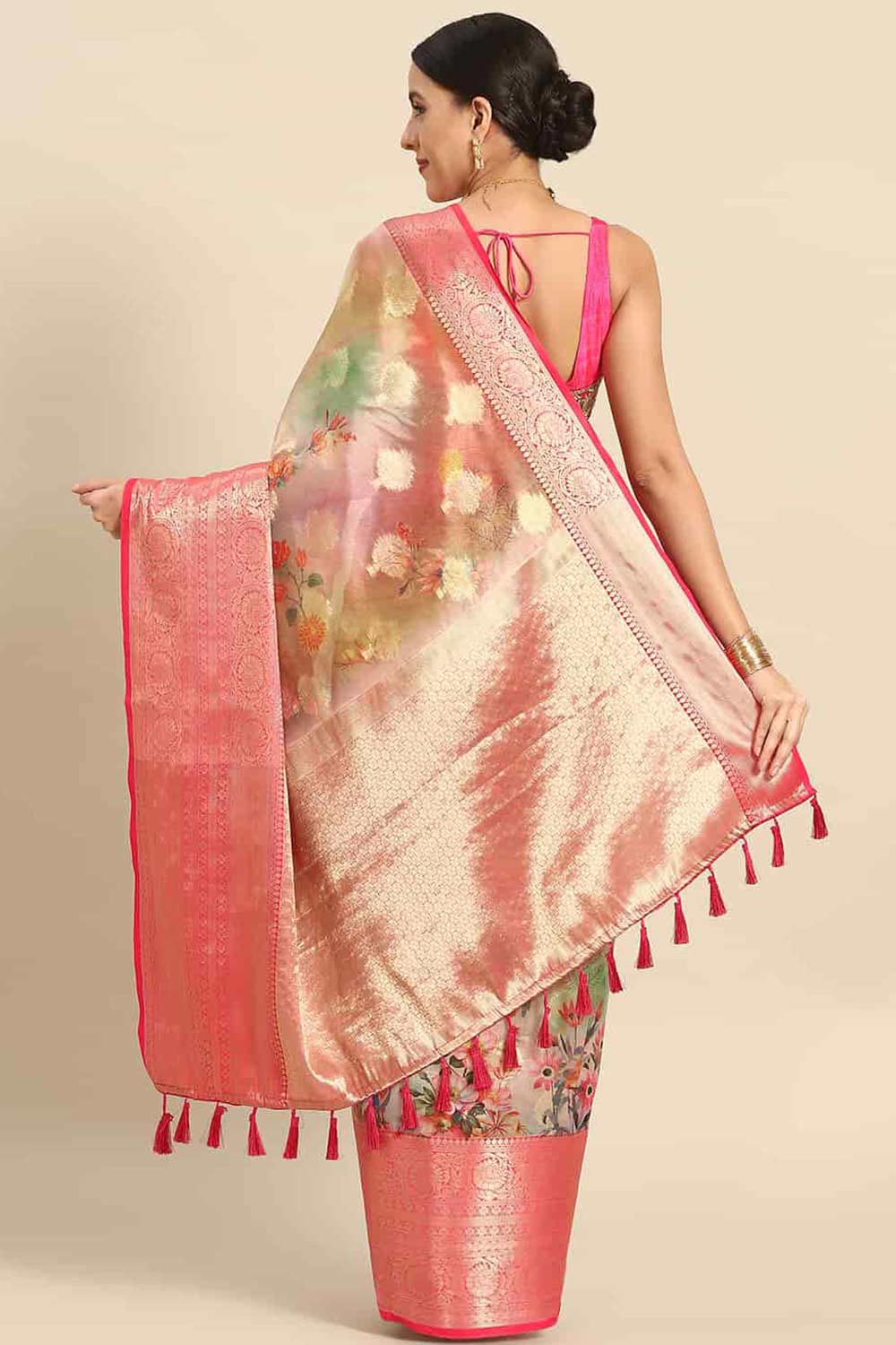 Buy Multicolor Soft Art Silk Floral Printed Banarasi Saree Online