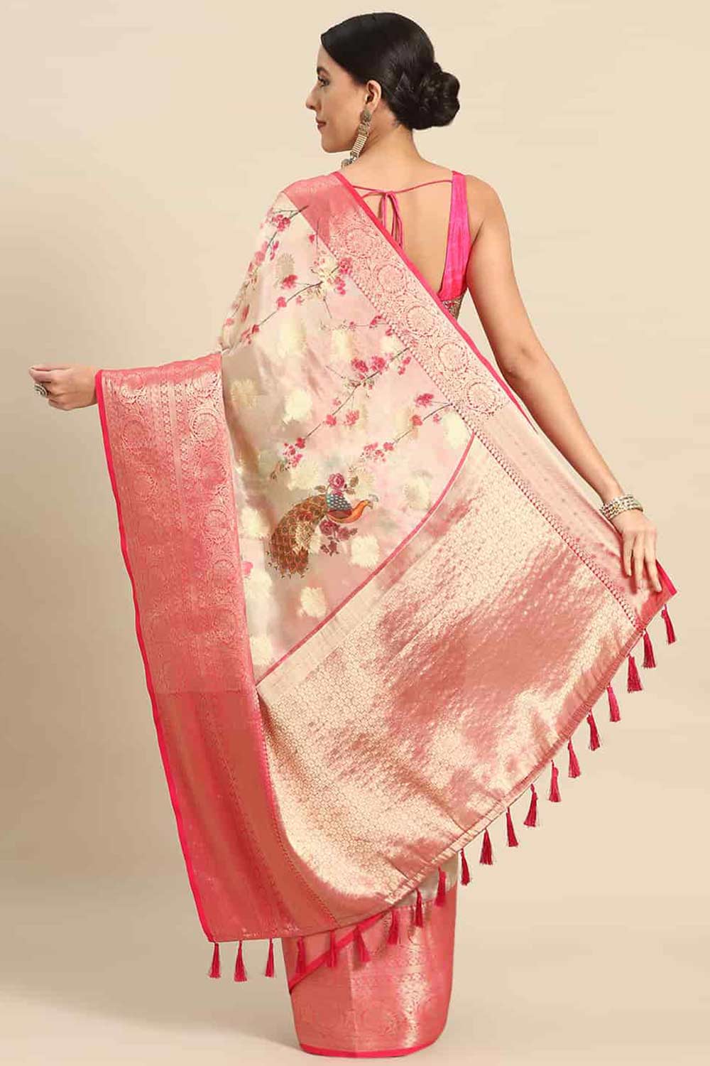 Buy Pink Soft Art Silk Floral Printed Banarasi Saree Online