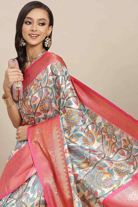 Buy Beige Soft Art Silk Floral Printed Banarasi Saree Online