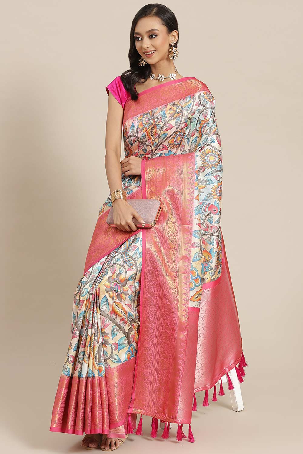 Buy Beige Soft Art Silk Floral Printed Banarasi Saree Online