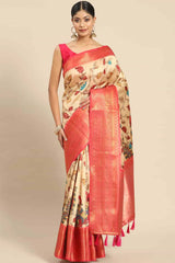 Beige Zari Art Silk Saree