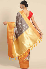 Grey Zari Art Silk Saree