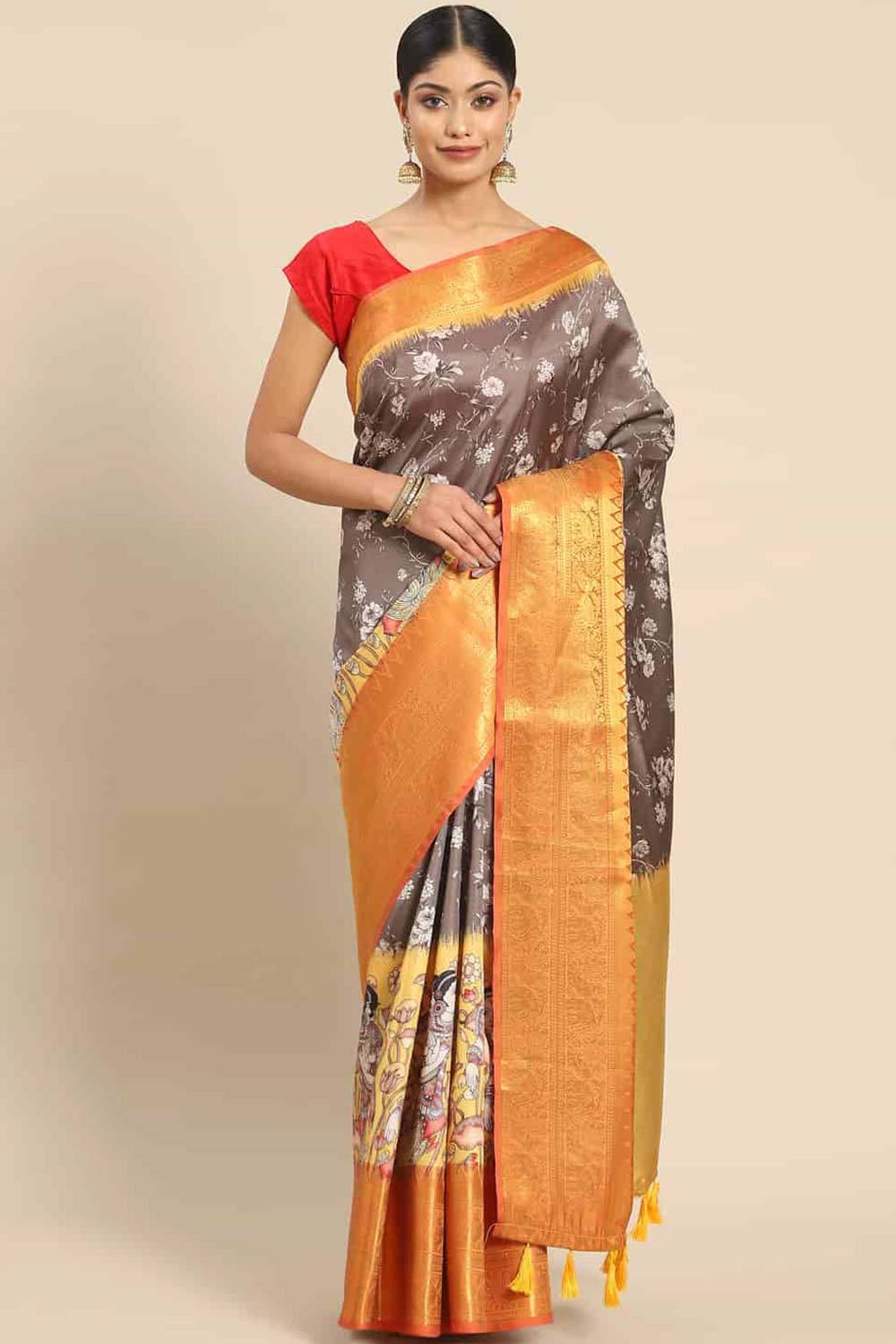 Grey Zari Art Silk Saree