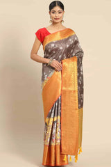 Grey Zari Art Silk Saree