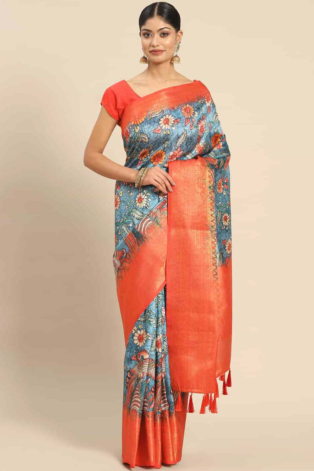 Blue Zari Art Silk Saree