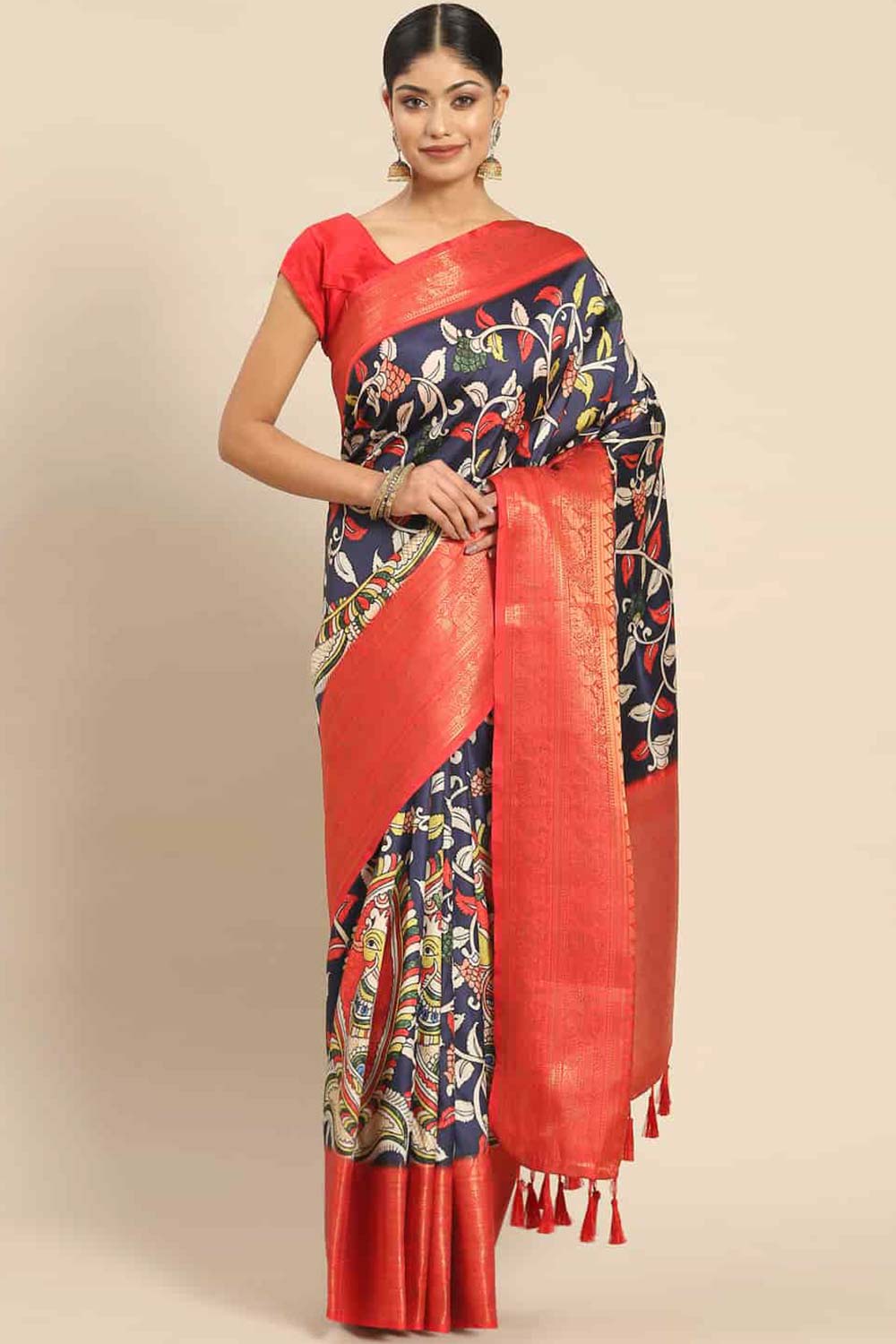 Navy Blue Zari Art Silk Saree