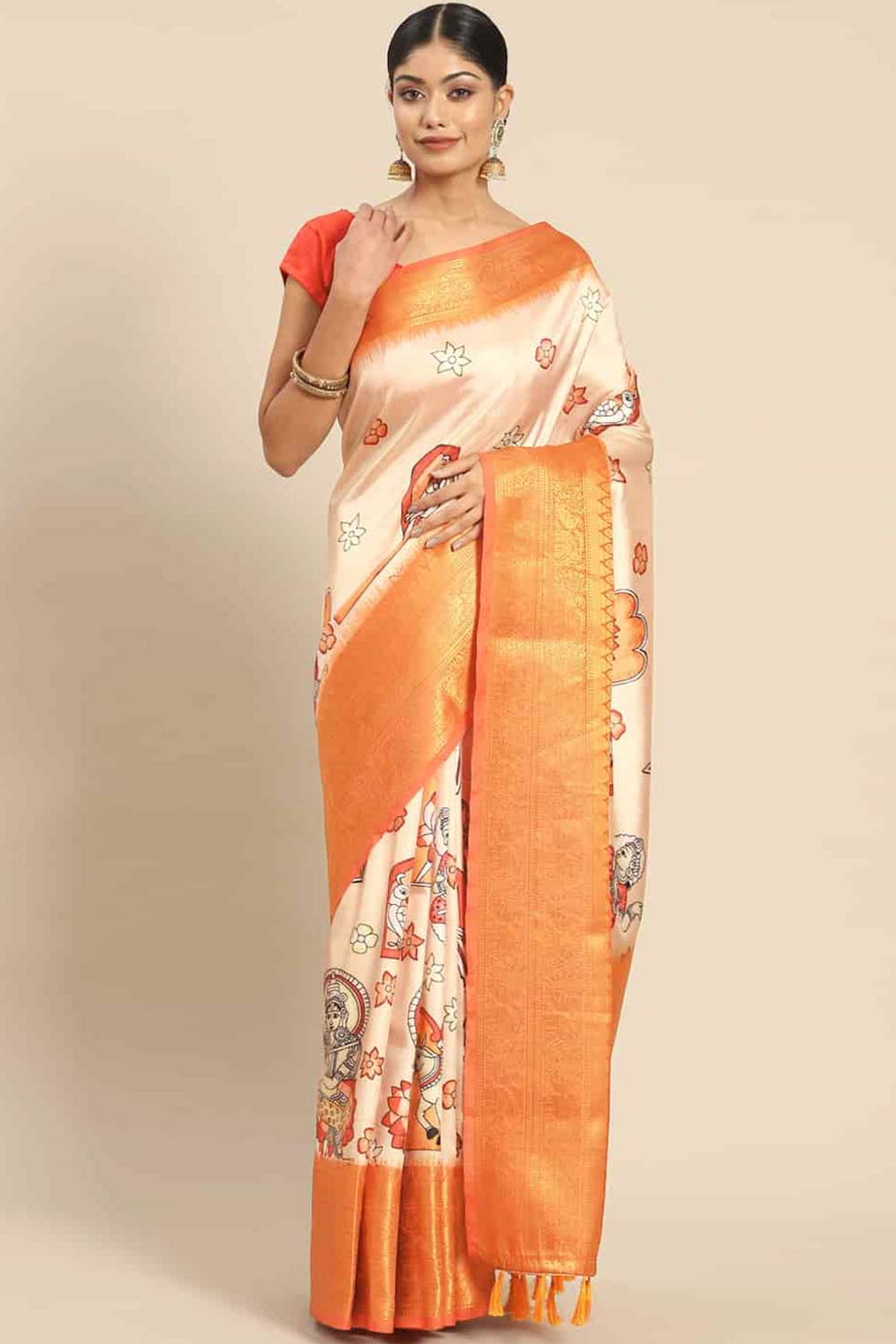 Peach Zari Art Silk Saree