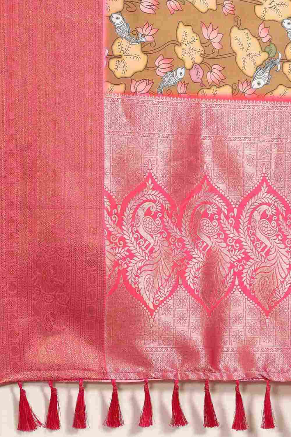 Buy Brown Soft Art Silk Kalamkari Printed Banarasi Saree Online