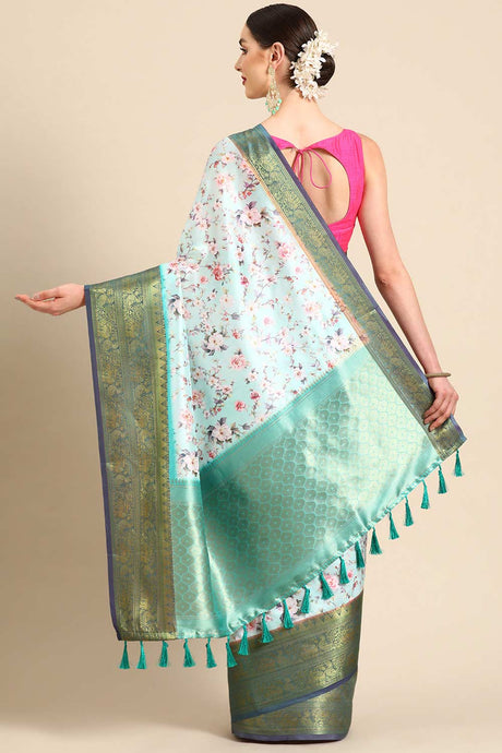 Sea Green Silk Printed Saree