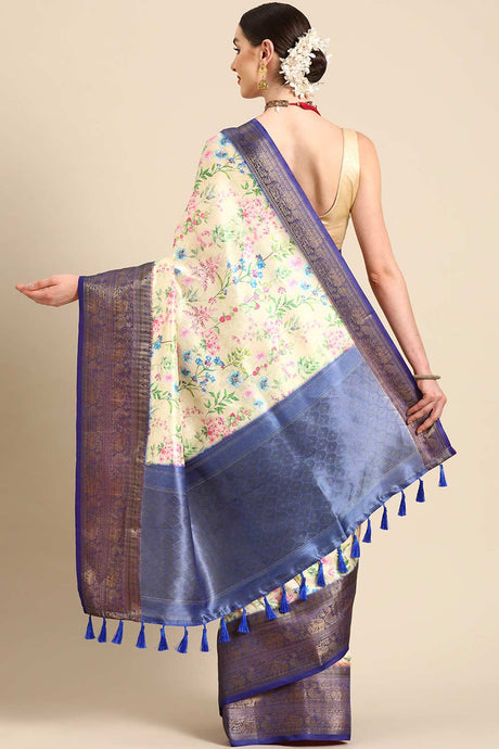 Beige Silk Printed Saree