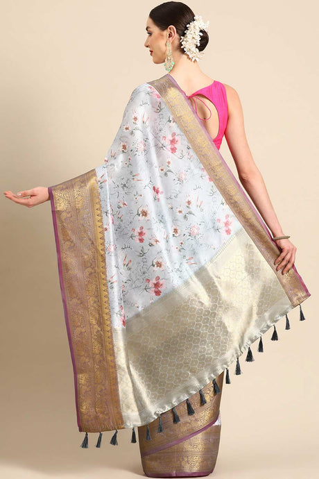 Grey Silk Printed Saree