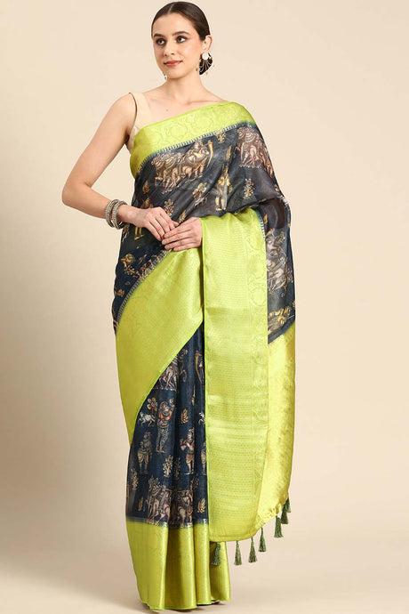 Grey Muga Silk Floral Saree