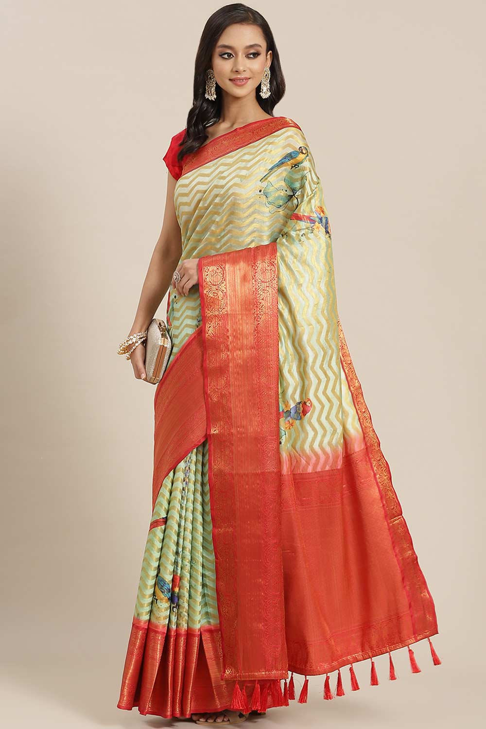 Buy Green Soft Art Silk Floral Printed Banarasi Saree Online