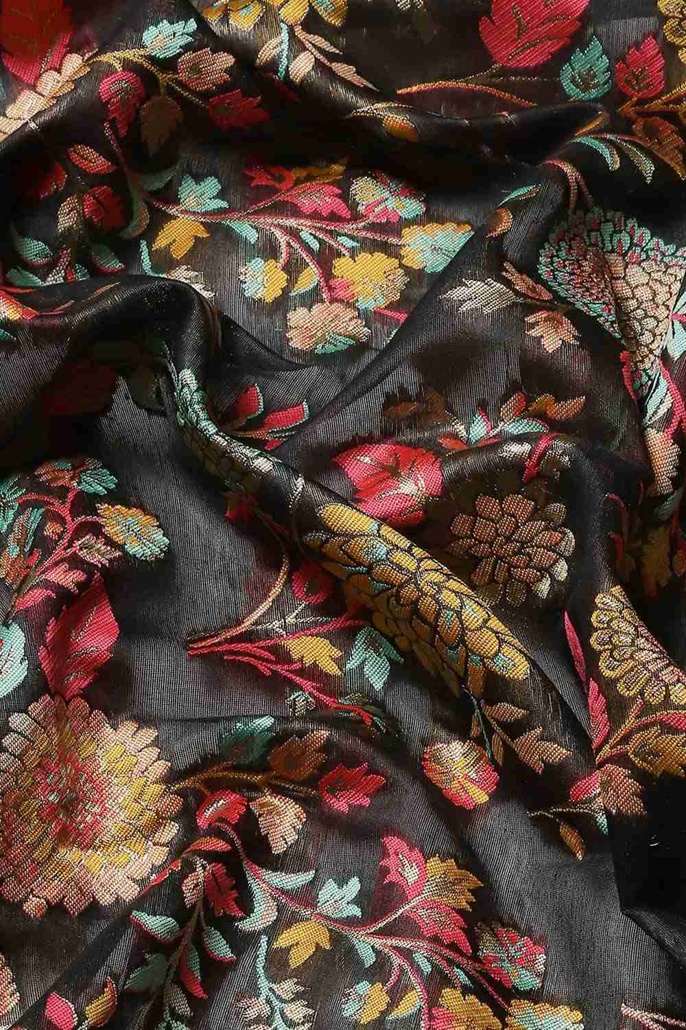 Black Embroidered Cotton Blend Saree