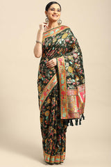 Green Embroidered Cotton Blend Saree