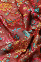 Red Embroidered Cotton Blend Saree