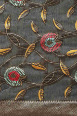 Black Embroidered Cotton Blend Saree