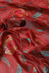 Red Embroidered Cotton Blend Saree