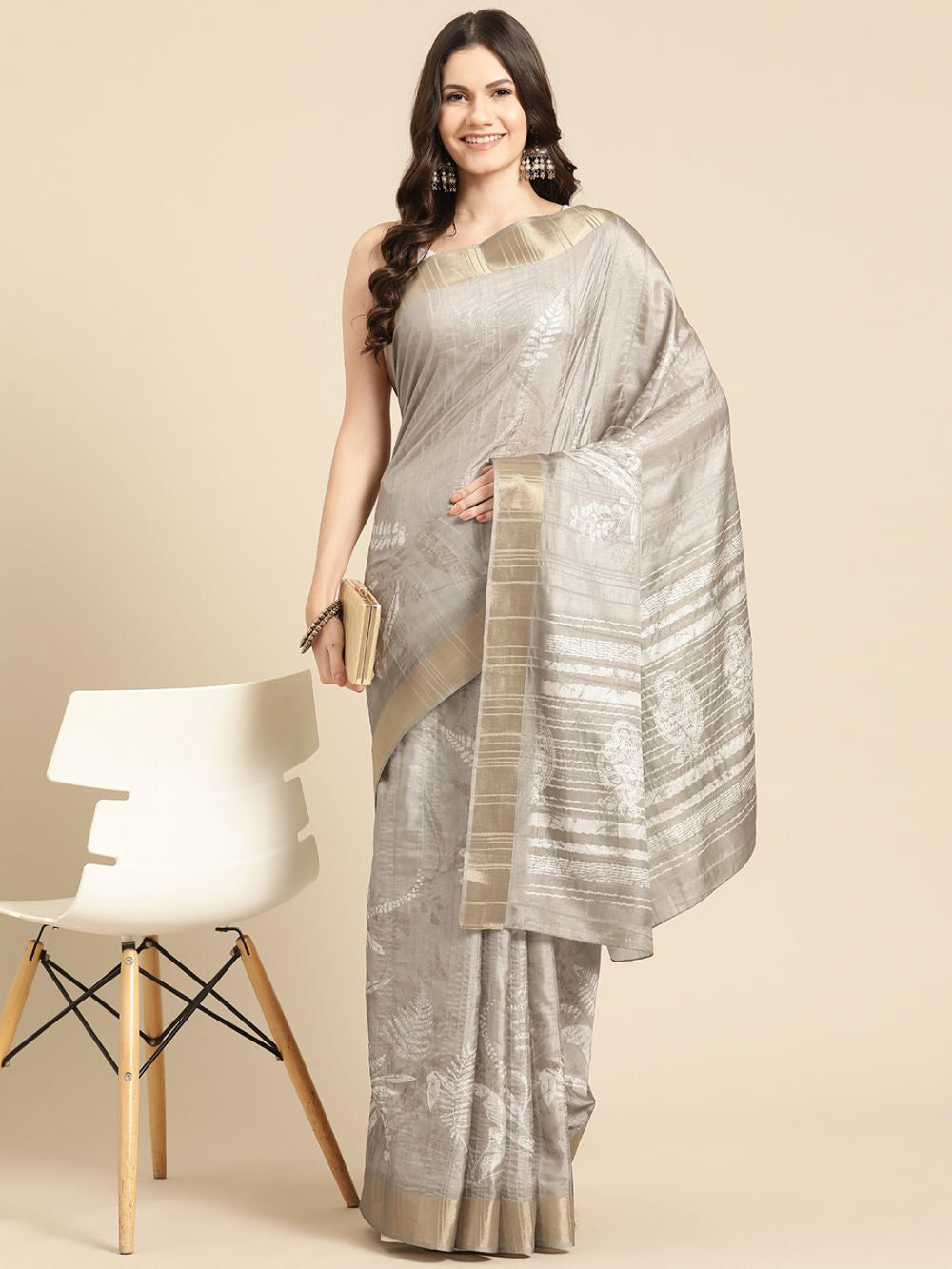 Beige Soft Silk Digital Print Saree