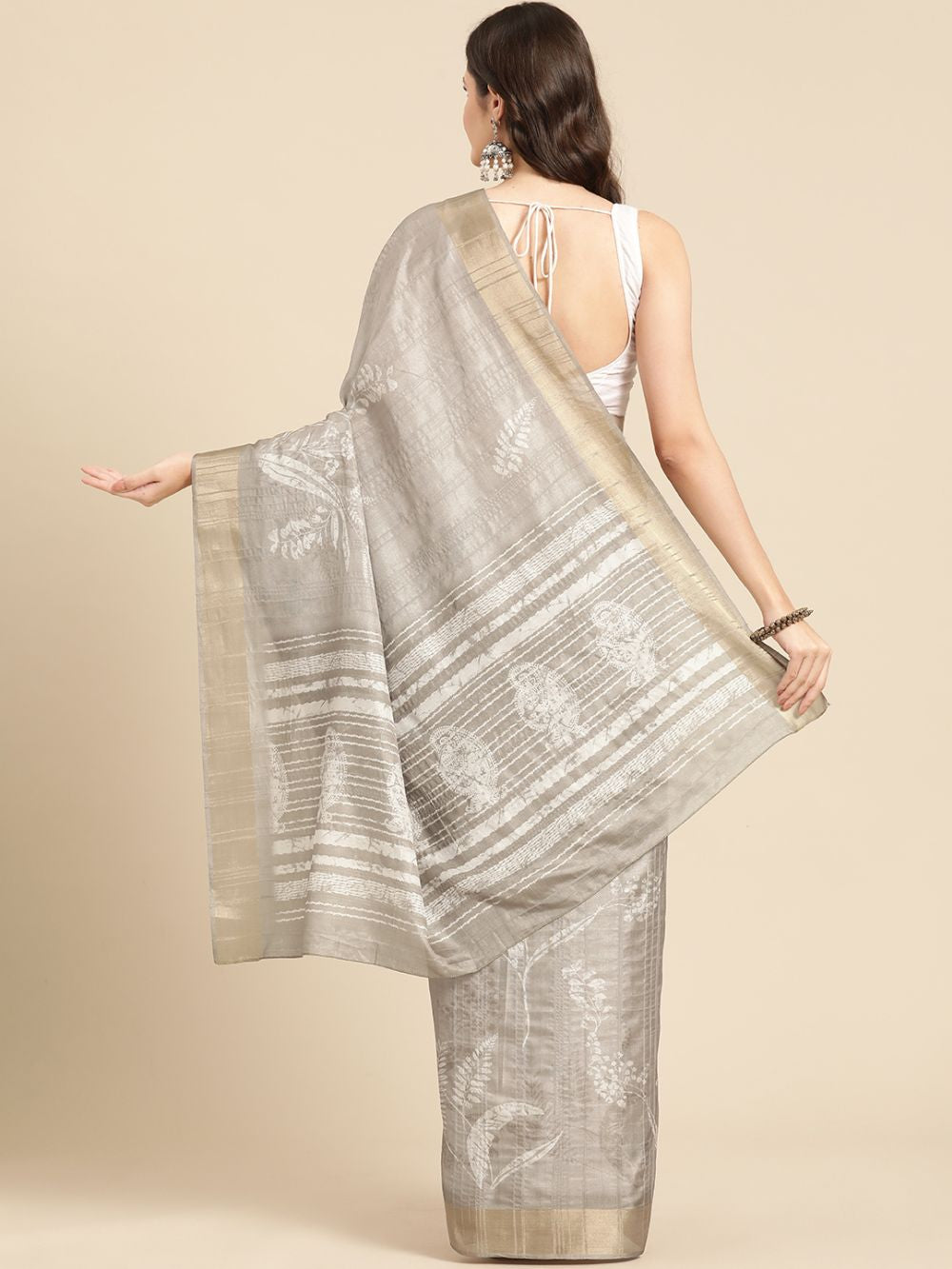 Beige Soft Silk Digital Print Saree