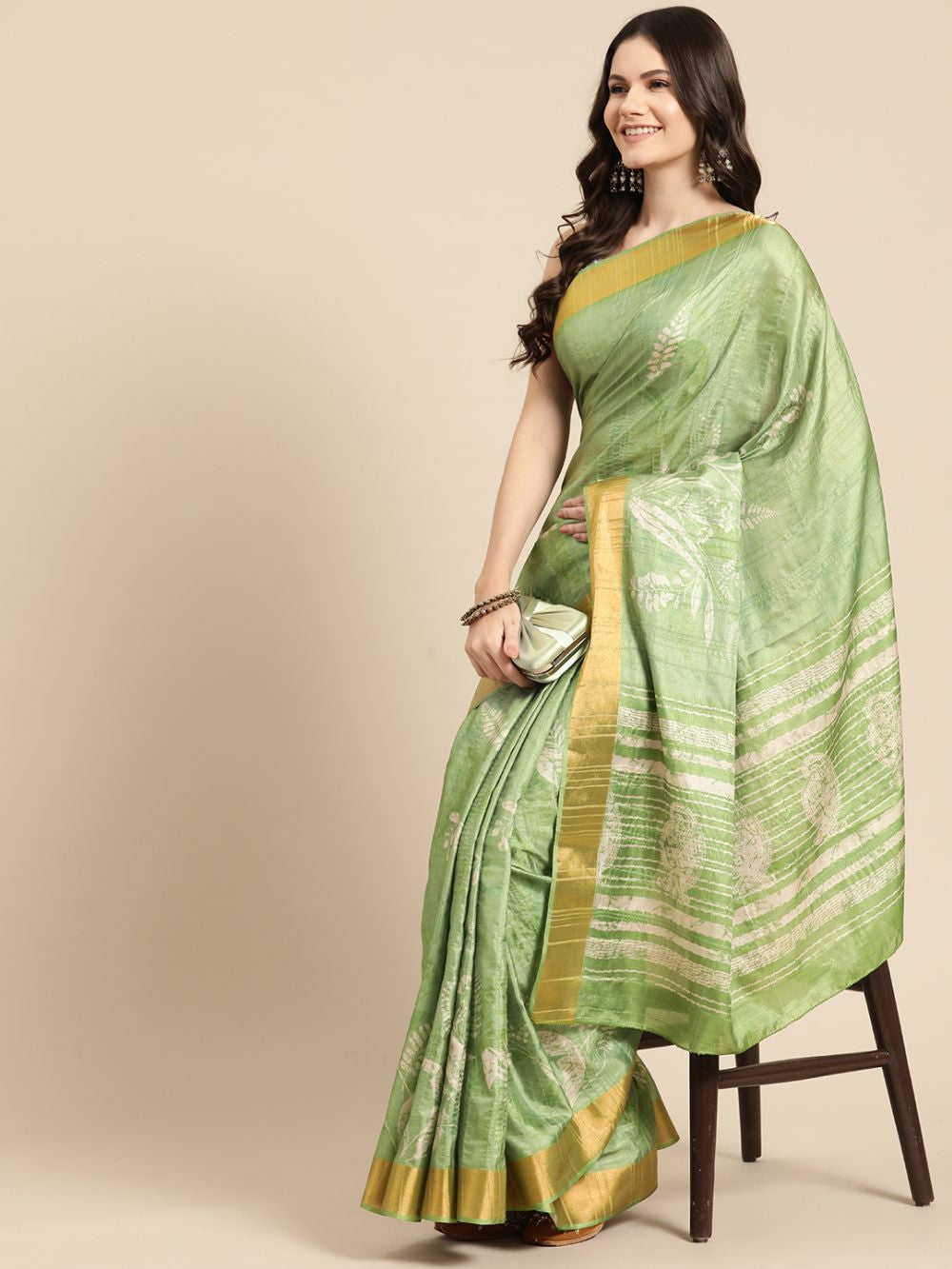 Green Soft Silk Digital Print Saree