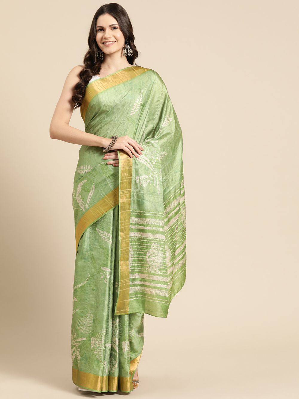 Green Soft Silk Digital Print Saree