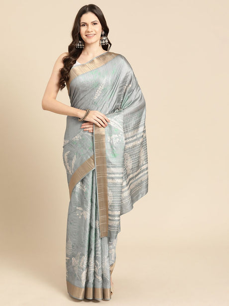 Grey Soft Silk Digital Print Saree