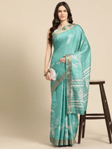 Teal Soft Silk Digital Print Saree