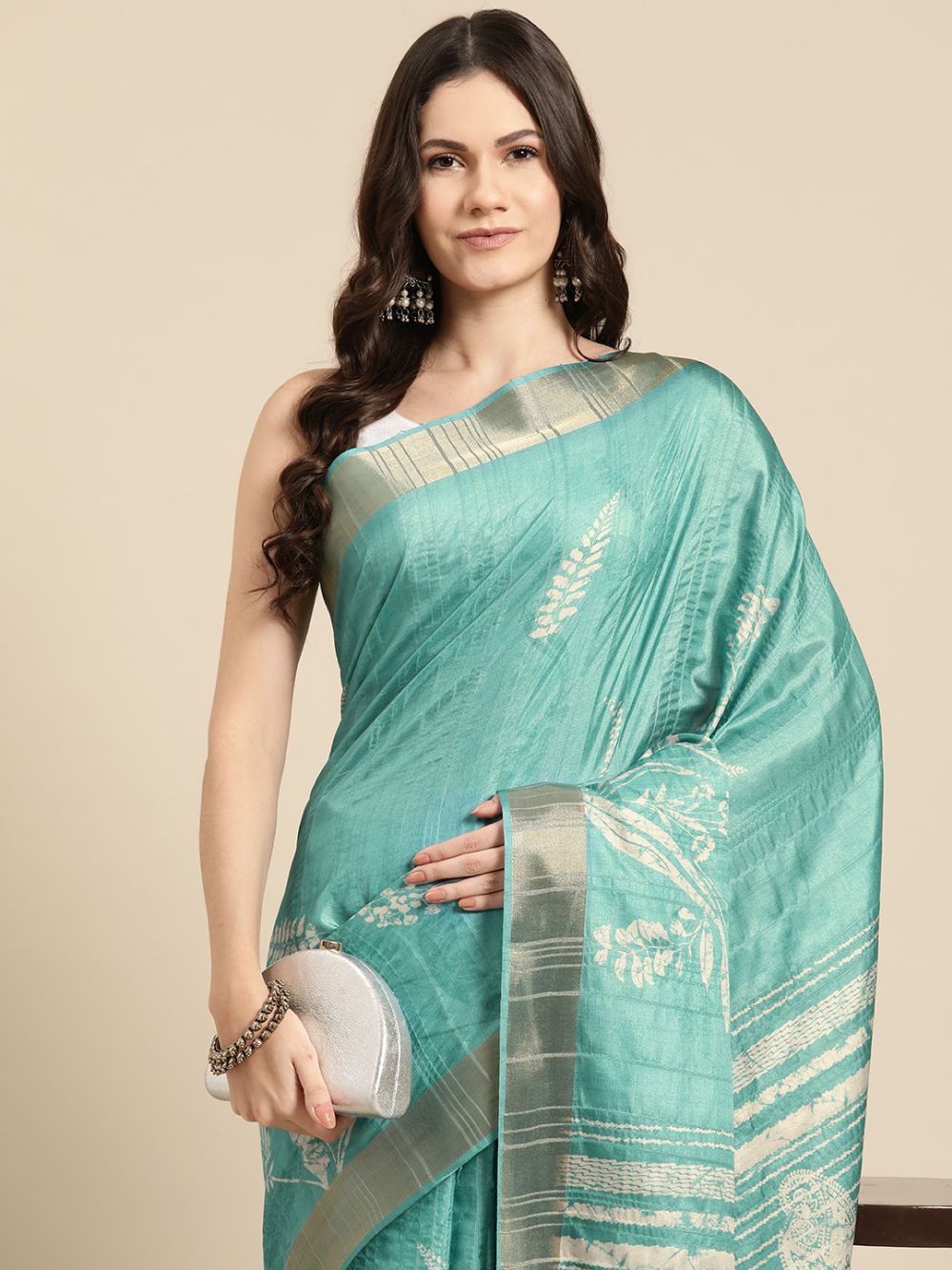 Teal Soft Silk Digital Print Saree