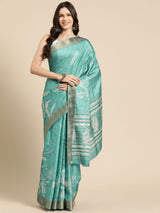 Teal Soft Silk Digital Print Saree