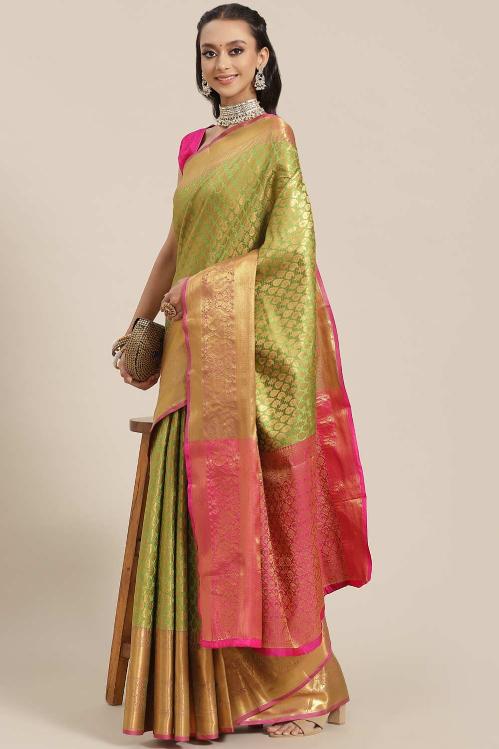Buy Green Soft Art Silk Floral Printed Banarasi Saree Online