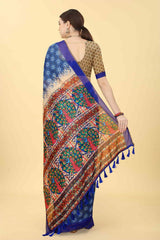 Blue Printed Cotton Blend Saree