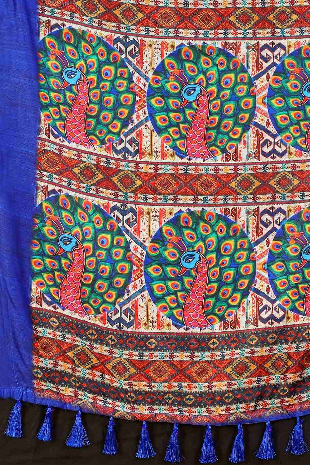 Blue Printed Cotton Blend Saree