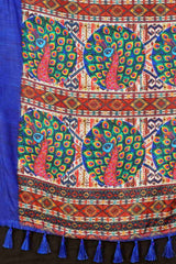 Blue Printed Cotton Blend Saree