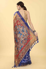 Blue Printed Cotton Blend Saree