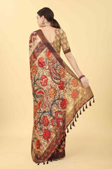 Brown Printed Cotton Blend Saree