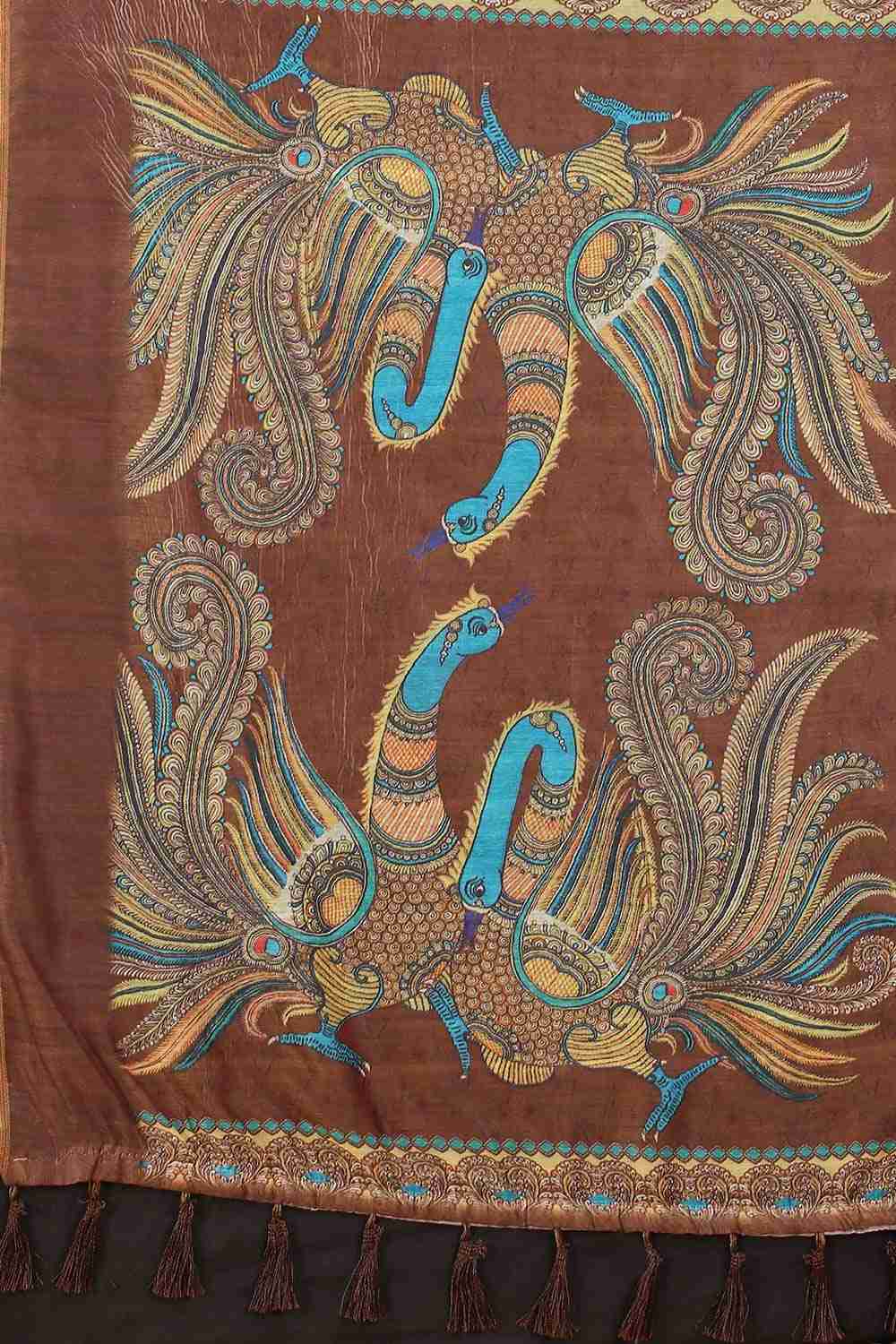 Brown Printed Cotton Blend Saree